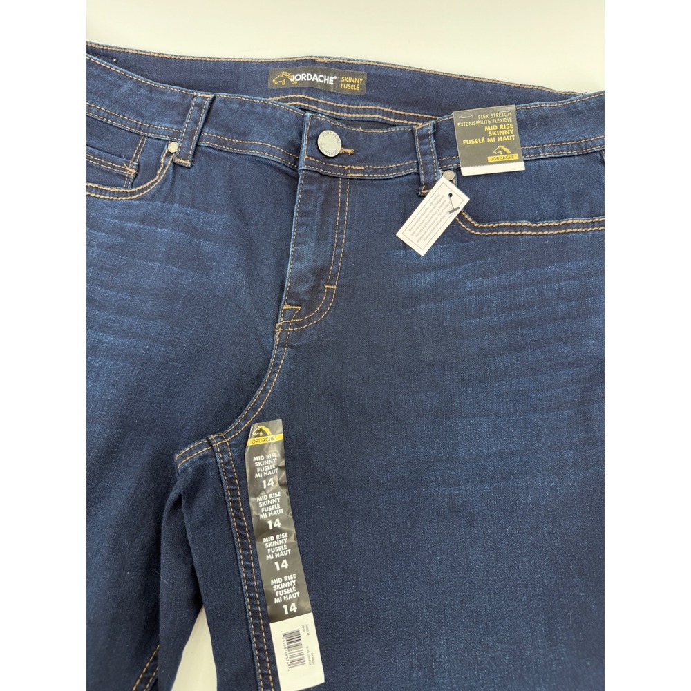 Jordache Womens Mid Rise Skinny Flex Stretch Jeans Dark Wash Blue Size 14 NWT